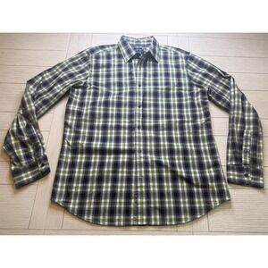 Gap Mens Large Premium‎ Classic Fit Plaid Button Down Shirt Green Black Grey